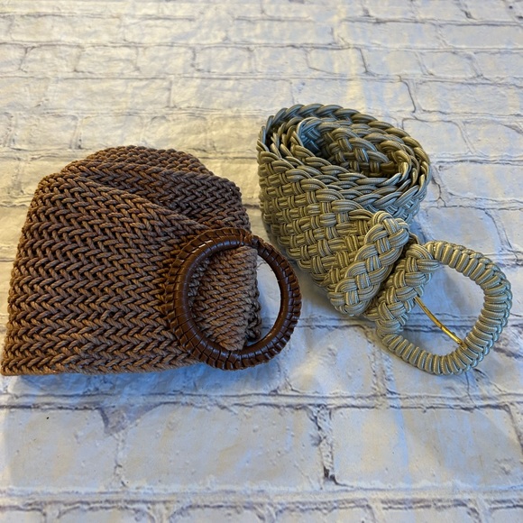 VINTAGE LIZ CLAIBORNE (2) BRAIDED BELTS MADE IN TAWIAN BROWN & BEIGE SIZE M/L - Picture 1 of 7